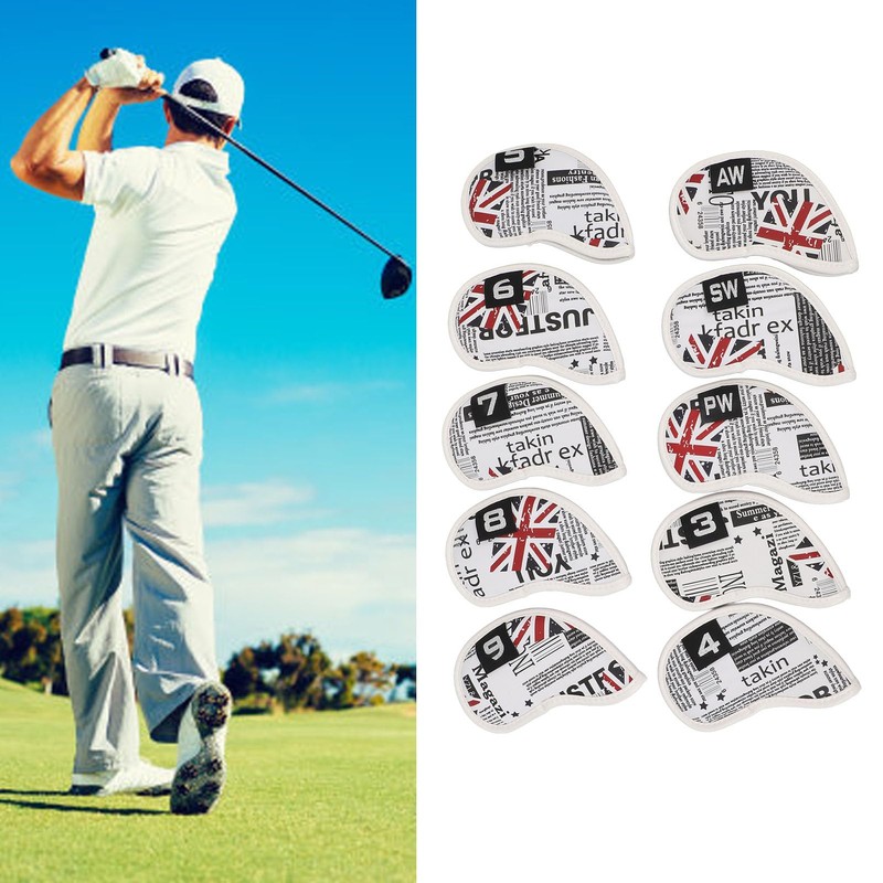 10 Pcs PU Leather Club Protective Iron Headcover, Deluxe Interior