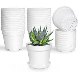 28 Pack 4 inch Small Plant Pots, Plastic Planters with Drainage Holes and Saucers for Flowers Plants, Succulents, Seed Starting Pots, White