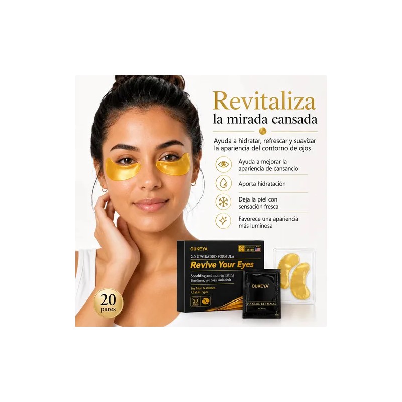 Mascarillas Ojos Oro 24k Hidratantes Ojeras 20 Pares