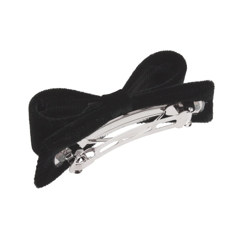 VingTAINE H-601-BK Velour Ribbon Barrette, Hair Accessory, Autumn & Winter,
