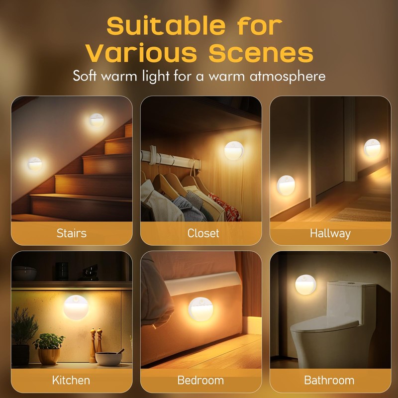 Guankai 3 Pack Motion Sensor Stair Light for Indoor, Battery