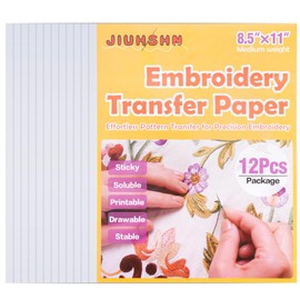 12pcs Water Soluble Embroidery Paper, 8.5"X11" Stick and Stitch Embroidery Transfer Paper, Wash Away Stabilizer for Embroidery, Embroidery Paper Wash Away Printable