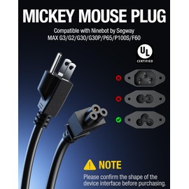 ALIENSX 3-Prong Power Cord Compatible with Ninebot by Segway MAX G3/MAX G2/G30/G30P/P65/P65A/P65E/P65U/P100/P100S/F60, 120V 16AWG High Conductivity Pure Copper Charging Cable for Electric Scooter(6FT)