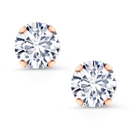 Gem Stone King 10K Rose Gold Round Forever Classic White Moissanite Stud Earrings (1.00 Cttw, Round 5MM), Rose Gold Gemstone, Moissanite
