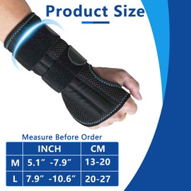 Carpal Tunnel Wrist Brace, Alleviates Tendonitis Wrist Brace Equipped with 3 Metal Stabilizers, Adjustable Wrist Support Wrap for Arthritis, Sprain, Sleeping, Working (right, L)