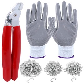 Rustark Hog Ring Pliers Set with 360 Pcs Galvanized Hog Rings, 3/8", 3/4", 1/2" Hog Ring Upholstery Installation Kit for Fencing,Bagging, Railing, Sausage Casing, Meat bags, Shock Cords