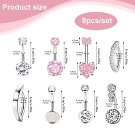 Diyxisk Belly Button Piercing Ring, 8 Pieces Stainless Steel Navel Piercing, Fashionable Belly Button Piercing, Exquisite Piercing Belly Button, Ideal Gift for Your Girlfriend, Wife, Sister and