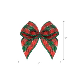 MECCANIXITY 80Pcs Mini Gingham Ribbon Bow 1" Checkered Fabric Satin Ribbon Bows for Craft DIY Hair Bow Sewing Wedding Birthday Party Dark Red Green
