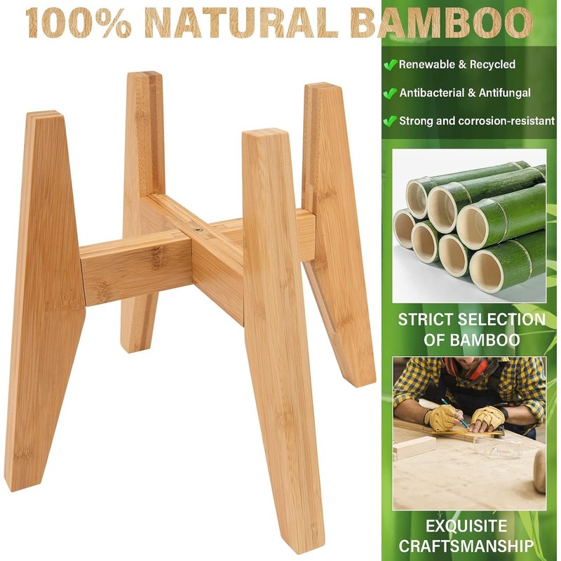 LEIMO KPARTS Adjustable Bamboo Plant Stand (8-12 inches), Mid Century