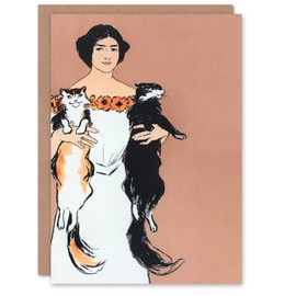 Artery8 Edward Penfield Art Card Woman Holding Two Cats Drawing