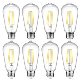 Ascher LED Edison Bulbs 6W, Equivalent 60W, High Brightness Daylight White 4000K, 700 Lumens, ST58 Vintage LED Filament Bulbs with 80+ CRI, E26 Base, Non-Dimmable, Clear Glass, Pack of 8