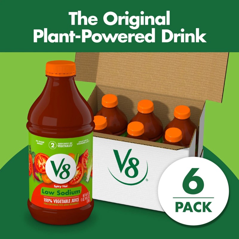 V8 Original Low Sodium Spicy Hot 100% Vegetable Juice, 46