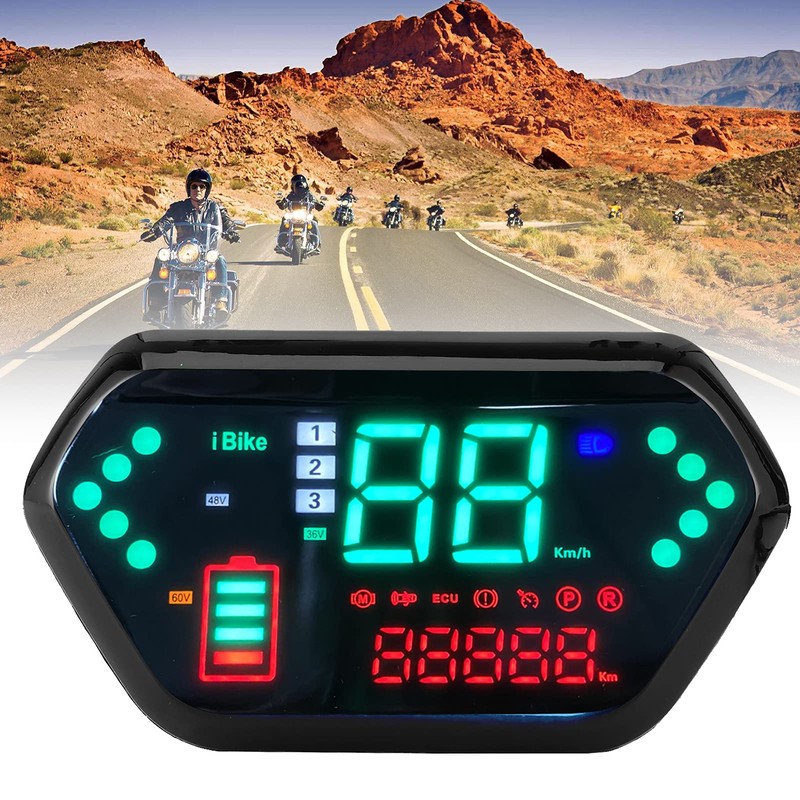 Digital Speedometer, 60V LCD Display Motorcycle Odometer Precision Tachometer for