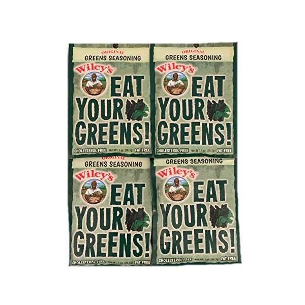 Wileys Original Greens Seasoning | Vegetable Seasonings | Wileys Eat Your Greens | 1.0oz Packs | Pack of 4 | Fat and Cholesterol Free Seasoning |