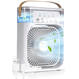 Portable Air Conditioners Cooling Fan, Evaporative Mini Air Conditioner Portable AC Unit with 3 Cool Mist & Speeds, 7 Night Lights & Timer, Personal Air Cooler for Bedroom Office Camping