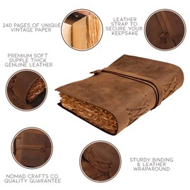 Leather Journal-Vintage Leatherbound Journal - Handmade Antique Deckle Edge Paper - Leather Sketchbook - Book of Shadows Journal - Thick Journal - Vintage Journal