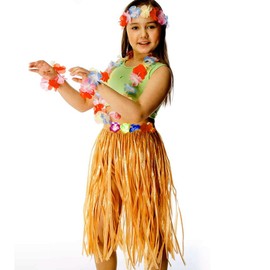 ASTARON Hula Skirt Costume Set with Hawaiian Leis Sunglasses Straw Color Grass Skirts for Adults Luau Party Supplies