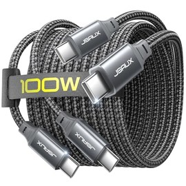 JSAUX Cable USB C a USB C de 100 W [2 unidades de 6.6 pies], cable de carga rápida tipo C compatible con iPhone 17/iPhone Air/iPhone 17 Pro/iPhone 17 