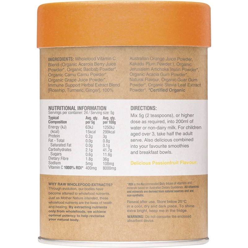 Amazonia Raw Wholefood Extracts Vitamin C+ Passionfruit Flavour 120g