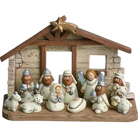 TII Mini Christmas Nativity Set Stable with Jesus Mary Joseph Wisemen Angels Animals- 12 Pieces