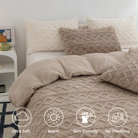 Jessrydo Fluffy Duvet Cover Queen Size Warm Cozy Faux Fur Comforter Cover for Winter, 3PCS Plush Shaggy Duvet Cover with 1 Sherpa Velvet Duvet Cover + 2 Fur Pillowcases, Comforter Not Included