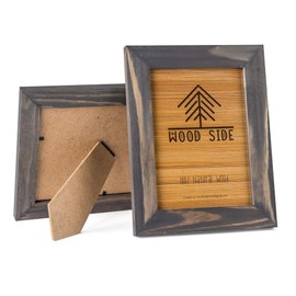 Rustic Wooden Picture Frames 4x6 - Set of 2-100% Natural Eco Solid Wood and High Definition Real Glass for Tabletop and Wall Mounting Photo Frame - Grey