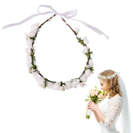 Molyorch Flower Crown, Artificial Flowers Crown, Flower Wreath, Flower Crown Headband, Used for Bridal Headdress, Garland Party, Photo Props (White)