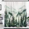 Rustic Forest Mountain Shower Curtain, Cool Misty Foggy Green Forest