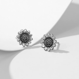 Sunflower Stud Earrings 925 Sterling Silver Jewelry Gift for Women Sister Daughter