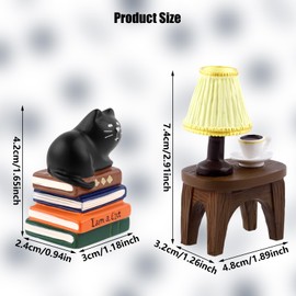 Gosknor 2pcs Cute Mini Cat Figurines, Mini Resin Cats on Books Desktop Ornament Set Creative Desk Trinkets Decorations Suitable for Office Bedroom Bookshelf or Study Room