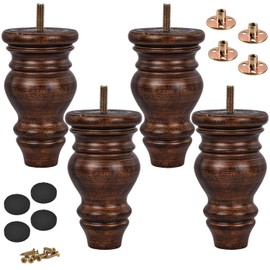 5 inch / 12cm Wooden Furniture Legs, TCHOSUZ Pack of 4 Glaze Solid Wood Turned DIY Replacement Bun Feet with M8 Hanger Bolts & T-Nuts or Sofa Couch Cabinet Recliner Ottoman Riser