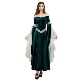 daizbella Medieval Renaissance Dress Elf Clothing Rretro Gown Dress with Chiffon Sleeves