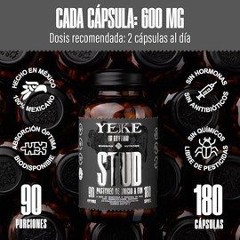 Suplemento Masculino 100% Orgánico Con Órganos Reproductores Toro STUD YEKE | Libre Pastoreo, Zinc, Selenio, Magnesio, pHDA, 180 Cápsulas, Sin OGM, Al
