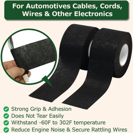 Wire Harness Cloth Electrical Tape, 2 Inch x 50 FT (5 Rolls), Automotive Wire Loom Heat Wrap Tape - High Temperature Fabric Wiring Harness, Heat Resistant & Heat Proof for Car Wires, Radio Speakers
