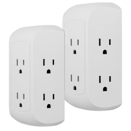 GE Pro 6-Outlet Extender, 2 Pack, Surge Protector, Spaced Wall Tap, Side-Access, 3-Prong Power Strip, Charging Station, 560 Joules, UL Listed, White, 47847