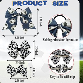 4 Pcs Soccer Hair Bow Black White Hair Clip Bow Sports Cheer Ponytail Holders with Elastic Hair Ties Soccer Ball Alligator Clips Hair Accessories for Women Birthday Ball Game Supplies