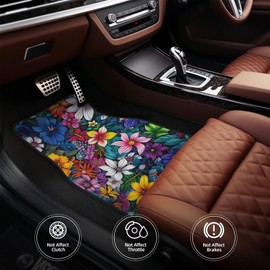 MAGIFUN Hippie Flower 4pcs Rubber Backed Floor Mats for Car SUV Van Truck Car Accessories Heavy Duty Carpet Set Car Rugs, Odorless All Weather Car Mats Boho Floral Flower Carpets