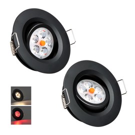 acegoo Swivel RV Light Recessed Puck Light 12V LED RV Interior Light, 36° Beam Angle Vertical 70° Adjustment,Full Aluminum Downlights, 3 Inch Inbuilt Dimmer Switch & Red Nightlight (Black 3000K)