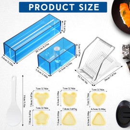 Baderke 10 Pcs Musubi Maker Kit - 2 Blue Acrylic Sushi Press Molds, 1 Luncheon Meat Slicer, Stainless Steel Wires, 6 Rice Ball Molds, 1 Spoon - Sushi Maker Kit for DIY Brunch Home Bento Picnic