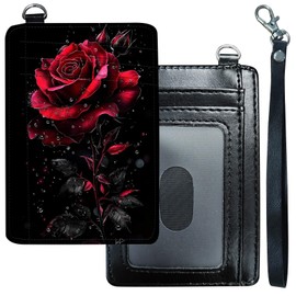 DHYYDSQZ Slim Minimalist Wallet for Men Women Small Credit Card Holder Wallet Front Pocket RFID Blocking Wallets Travel Thin Card Case with ID Window Card Organizer & Wristlet,Water Red Rose