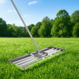 Lawn Leveling Rake 30 inch x 10 inch, Lawn Leveler Tool with 6.5ft Handle Rakes, 304Stainless Steel Yard Leveling Rake, Heavy Duty Soil Leveling Rakes for Backyard, Garden, Farm, Pasture