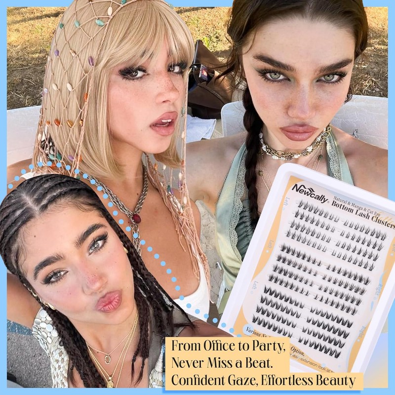 Newcally Bottom Lashes Cluster Natural Look 4-7MM Lower CC-Curly Individual