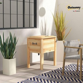 Outsunny 54Qt. Wooden Patio Cooler, Outdoor Beverage Cooler with 3 Handles and Bottle Opener for Poolside Party, Backyard, Deck, Natural
