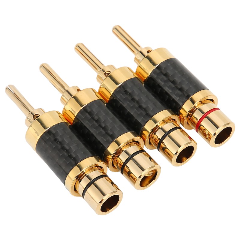 4Pcs Banana Plug Brass Gold Plated Black Carbon Fiber Shell