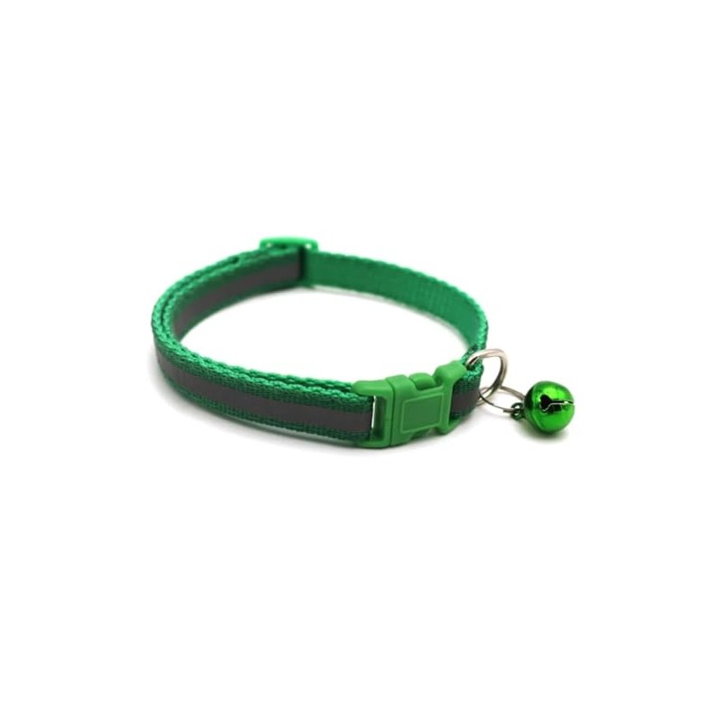 Brightly Coloured Reflective Cat Collar with Bell, (Green)