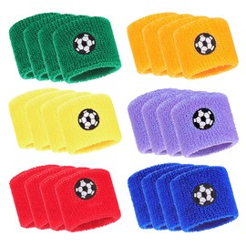 mizikuu Pack of 24 Children's Sports Wristbands, Sweatband, Football Sweatbands, Wrist Sports Wristbands, Absorbent for Football, Basketball, Athletics, 6 Colours