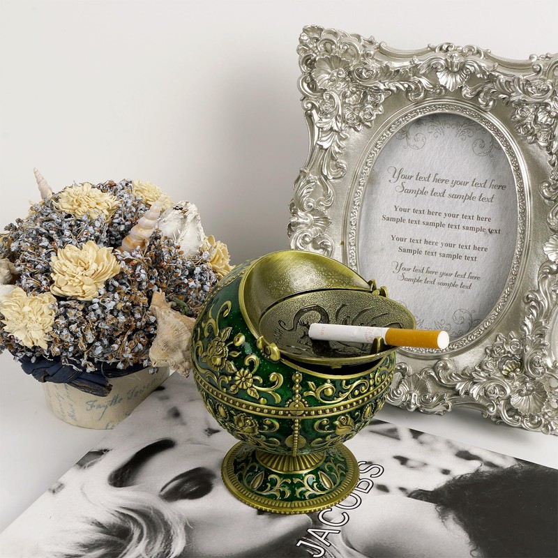 Dragon Ashtray with Lid – Jade Green Gold Zinc Alloy