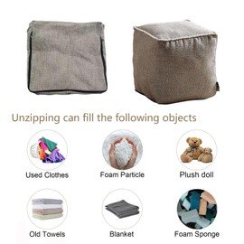 Louis Donné Unstuffed Pouf Ottoman Footstool Cover Square for Storage Cotton Fabric Decorative for Replacement Washable with Pom Trim Lace for Woman Kid ped 45x45(Only Cover)