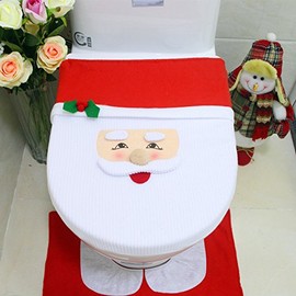 NICEYEA 3Pcs Christmas Toilet Cover Decorations Set Santa Toilet Lid Cover Non-Slip Bath Rugs Tank Cover Bathroom Decorations Xmas Party Accessories