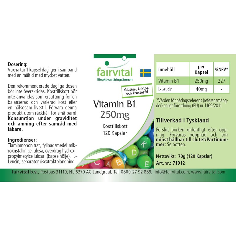 Fairvital Vitamin B1 (Thiamine) 250 mg - 120 Capsules -